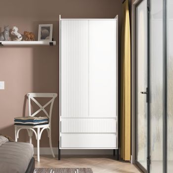 Osaka White Matt Fluted 2 Door 2 Drawer Tall Wardrobe