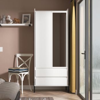 Osaka White Matt Fluted 2 Door Combi with 1 Mirror Wardrobe