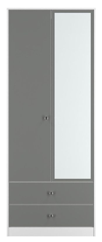 Padstow Grey and White 2 Door 1 Mirror Tall Combi Wardrobe