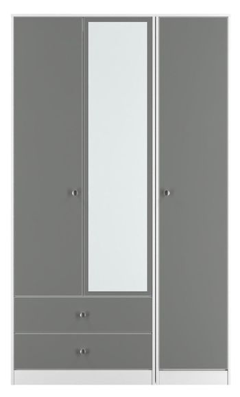 Padstow Grey and White 3 Door 1 Mirror LHF 2 Drawer Tall Combi Wardrobe