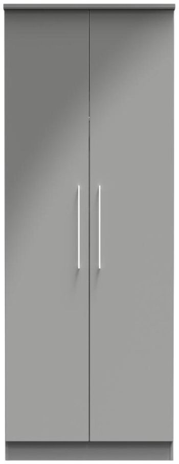 Paris Grey Gloss 2 Door Tall Plain Wardrobe