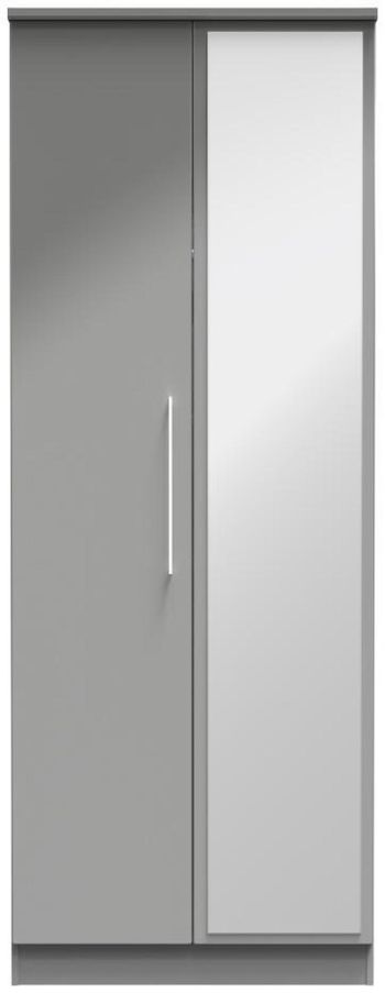 Paris Grey Gloss 2 Door 1 Mirror Tall Wardrobe