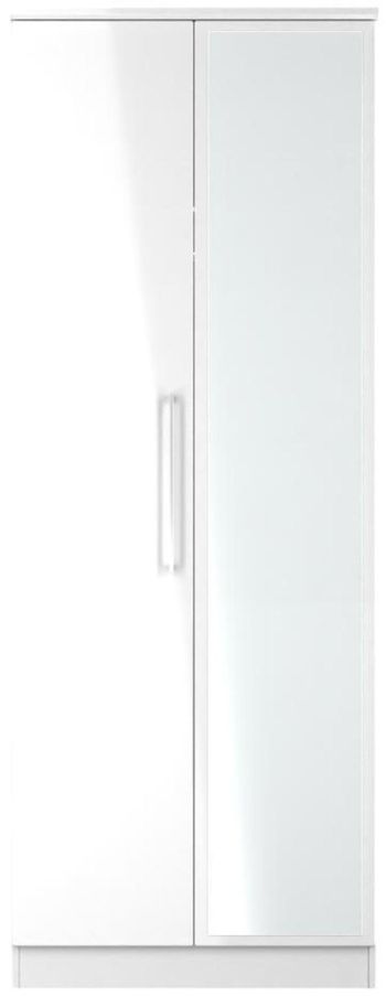 Paris White Gloss 2 Door 1 Mirror Tall Wardrobe