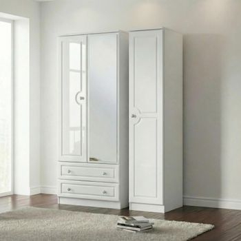 Pembroke White 3 Door 1 Mirror LHF 2 Drawer Combi Wardrobe