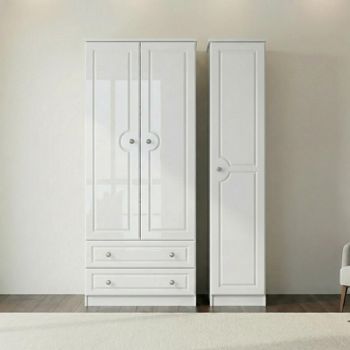 Pembroke White Gloss 3 Door LHF 2 Drawer Triple Wardrobe