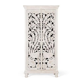 Quintana Mango Wood 2 Door Washed Carved Wardrobe