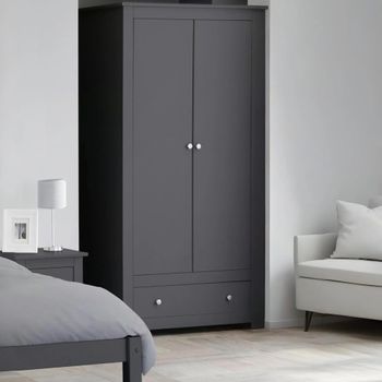 Radley Double Dark Grey 2 Door 1 Drawer Wardrobe