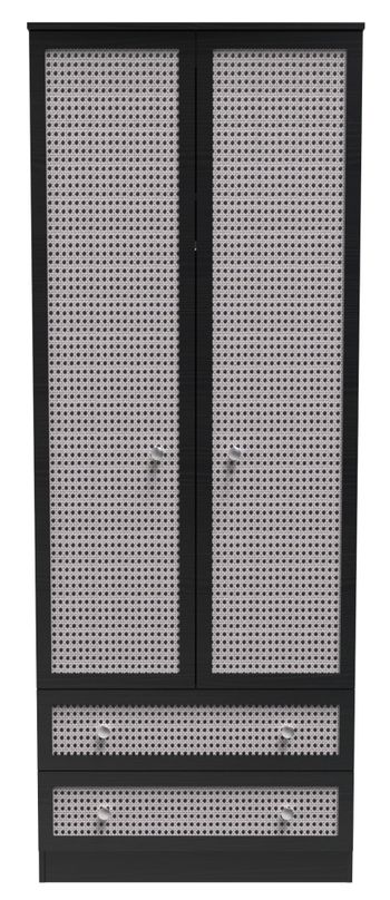 Rattan and Black Ash 2 Door 2 Drawer Double Wardrobe