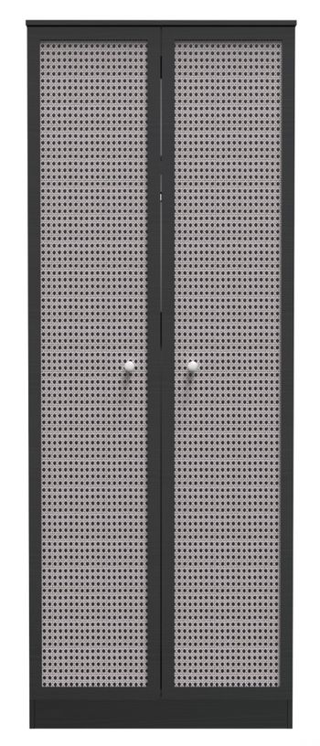 Rattan and Black Ash 2 Door Tall Plain Wardrobe