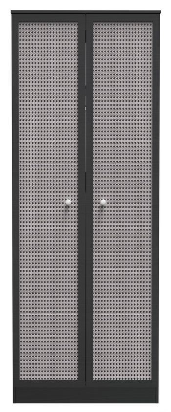 Rattan and Black Ash 2 Door Plain Wardrobe