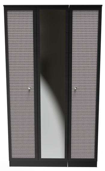 Rattan and Black Ash 3 Door 1 Mirror Triple Wardrobe