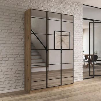 Acero Mirrored Artisan Oak 136cm 3 Door Wardrobe