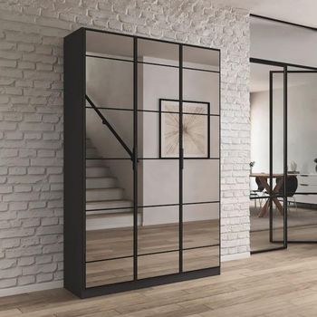 Acero Metallic Grey Mirrored 136cm 3 Door Wardrobe