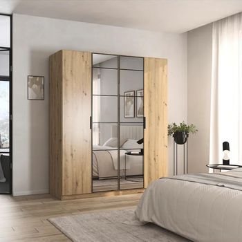 Acero Artisan Oak 181cm 4 Door Mirror Wardrobe