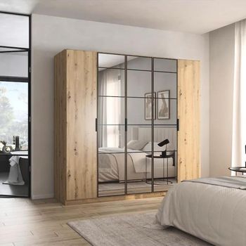 Acero Artisan Oak 226cm 5 Door Mirror Wardrobe