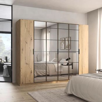 Acero Artisan Oak 271cm 6 Door Mirror Wardrobe