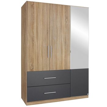 Alvor Sonoma Oak and Metallic Dark Grey 136cm 3 Door Combi Wardrobe
