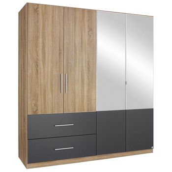 Alvor Sonoma Oak and Metallic Dark Grey 181cm 4 Door Combi Wardrobe