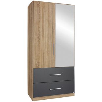 Alvor Sonoma Oak and Metallic Dark Grey 91cm 2 Door Combi Wardrobe