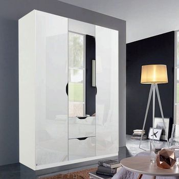 Arnstein Alpine White and White High Gloss 136cm 3 Door Combi Wardrobe