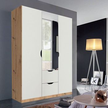 Arnstein Artisan Oak and Alpine White 136cm 3 Door Combi Wardrobe