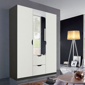 Arnstein Metallic Dark Grey and Alpine White 136cm 3 Door Combi Wardrobe