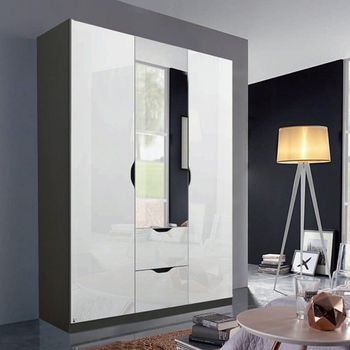 Arnstein Metallic Dark Grey and White High Gloss 136cm 3 Door Combi Wardrobe