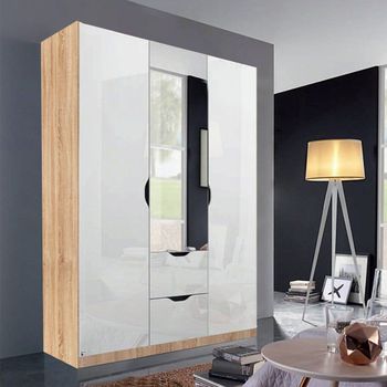Arnstein Sonoma Oak and White High Gloss 136cm 3 Door Combi Wardrobe
