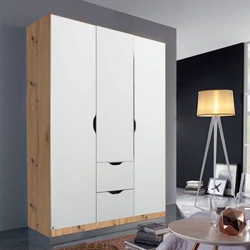 Arnstein Artisan Oak and Alpine White 136cm 3 Door 2 Drawer Wardrobe