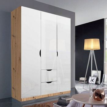 Arnstein Artisan Oak and White High Gloss 136cm 3 Door 2 Drawer Wardrobe