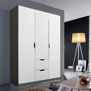 Arnstein Metallic Dark Grey and Alpine White 136cm 3 Door 2 Drawer Wardrobe
