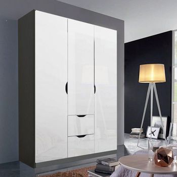 Arnstein Metallic Dark Grey and White High Gloss 136cm 3 Door 2 Drawer Wardrobe
