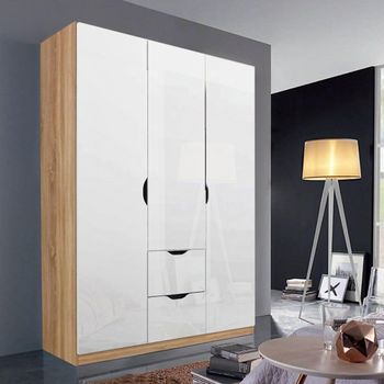 Arnstein Sonoma Oak and White High Gloss 136cm 3 Door 2 Drawer Wardrobe