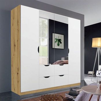 Arnstein Artisan Oak and Alpine White 181cm 4 Door Combi Wardrobe