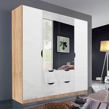 Arnstein Sonoma Oak and White High Gloss 181cm 4 Door Combi Wardrobe