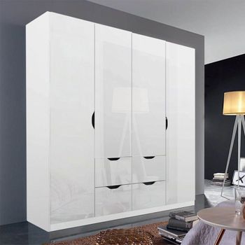 Arnstein Alpine White and White High Gloss 181cm 4 Door 4 Drawer Wardrobe