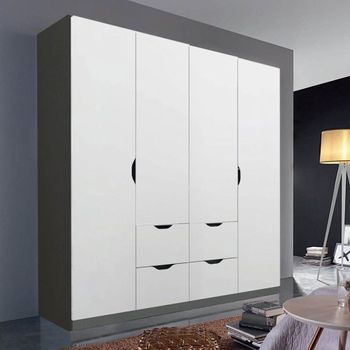 Arnstein Metallic Dark Grey and Alpine White 181cm 4 Door 4 Drawer Wardrobe