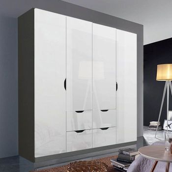 Arnstein Metallic Dark Grey and White High Gloss 181cm 4 Door 4 Drawer Wardrobe