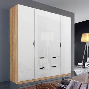Arnstein Sonoma Oak and White High Gloss 181cm 4 Door 4 Drawer Wardrobe