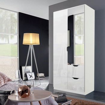 Arnstein Alpine White and White High Gloss 91cm 2 Door Combi Wardrobe