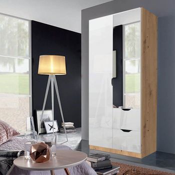 Arnstein Artisan Oak and White High Gloss 91cm 2 Door Combi Wardrobe