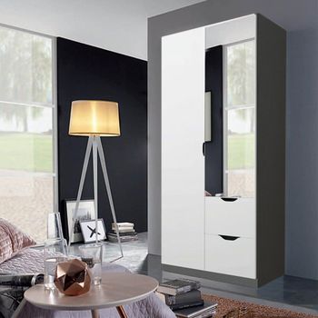 Arnstein Metallic Dark Grey and Alpine White 91cm 2 Door Combi Wardrobe