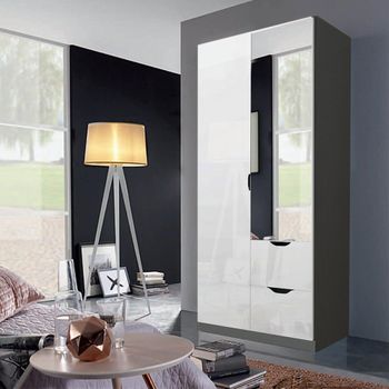 Arnstein Metallic Dark Grey and White High Gloss 91cm 2 Door Combi Wardrobe