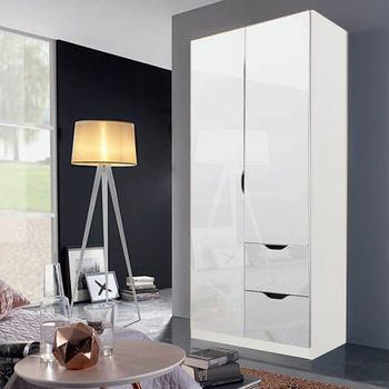 Arnstein Alpine White and White High Gloss 91cm 2 Door 2 Drawer Wardrobe