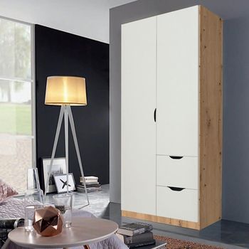 Arnstein Artisan Oak and Alpine White 91cm 2 Door 2 Drawer Wardrobe
