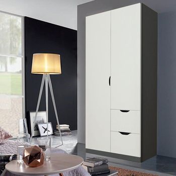 Arnstein Metallic Dark Grey and Alpine White 91cm 2 Door 2 Drawer Wardrobe