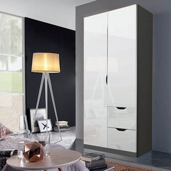 Arnstein Metallic Dark Grey and White High Gloss 91cm 2 Door 2 Drawer Wardrobe