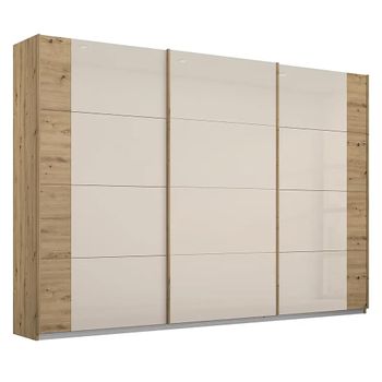 Artemis Artisan Oak and Champagne Glass 271cm 3 Door Sliding Wardrobe