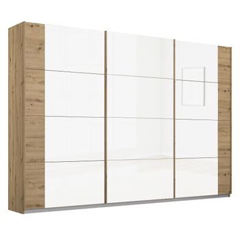 Artemis Artisan Oak and White Glass 271cm 3 Door Sliding Wardrobe