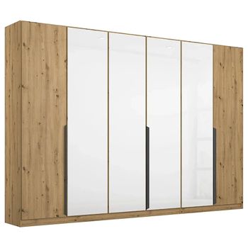 Artemis Artisan Oak and White Glass 271cm 6 Door Wardrobe